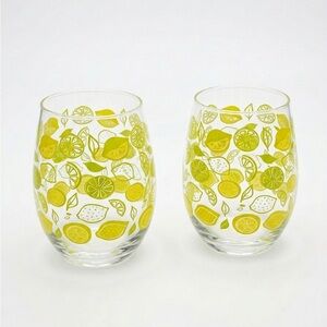 Lemon Pattern Stemless Tumblers - (Set of 2). Holds 24oz